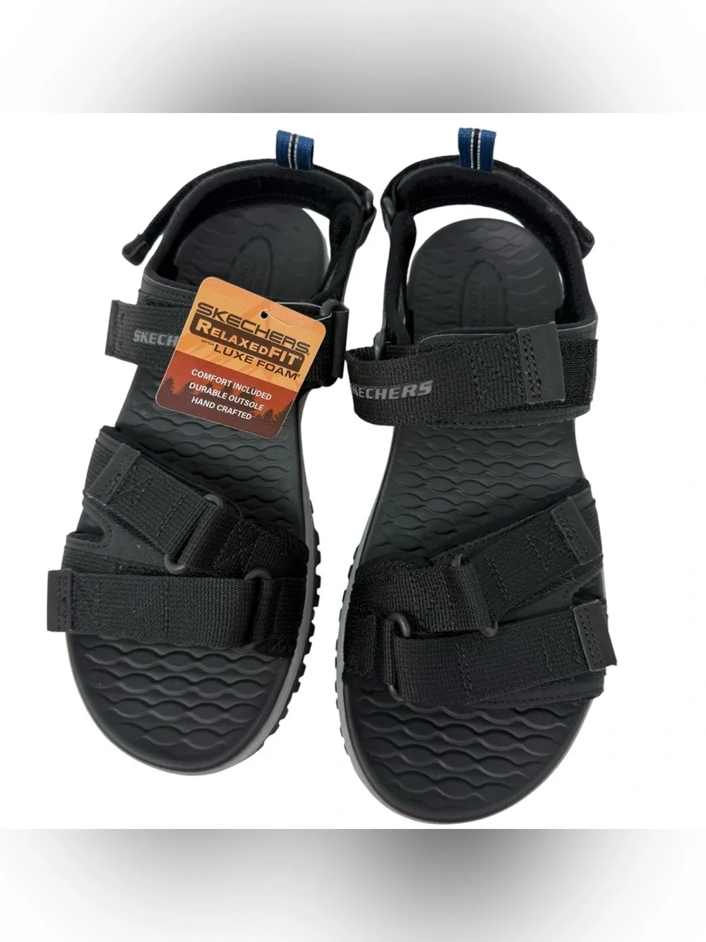 Skechers Prewitt Rio Men’s Size 10 Sandals Relaxed Fit Luxe Foam Black New